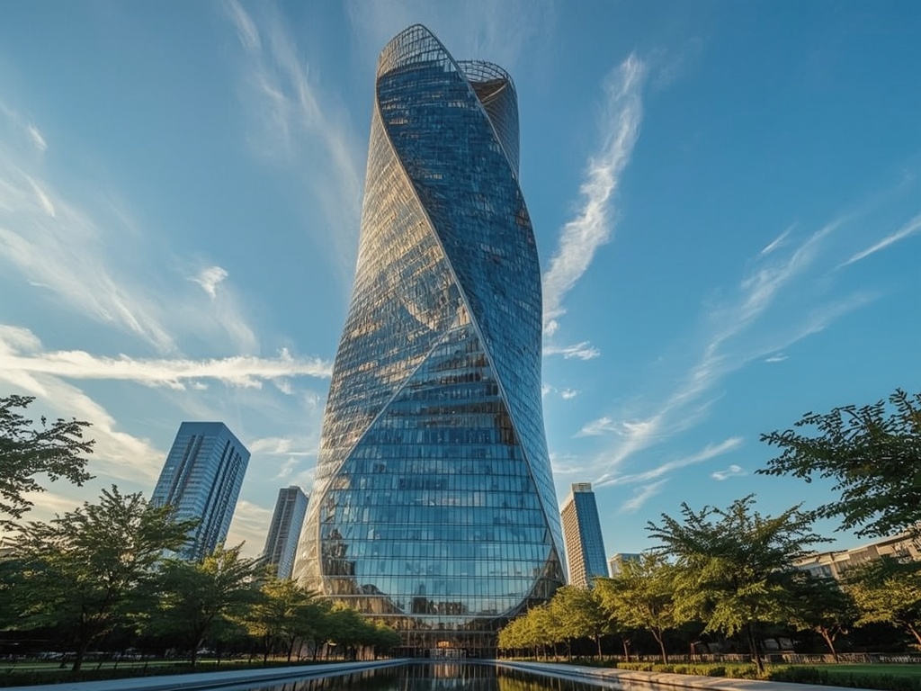 Twisted Elegance: Glass Skyscraper at Sunset