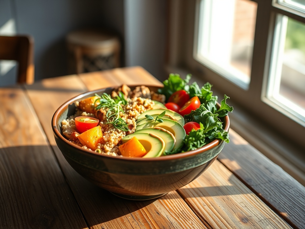 Vibrant Buddha Bowl with Avocado and Grilled Chicken