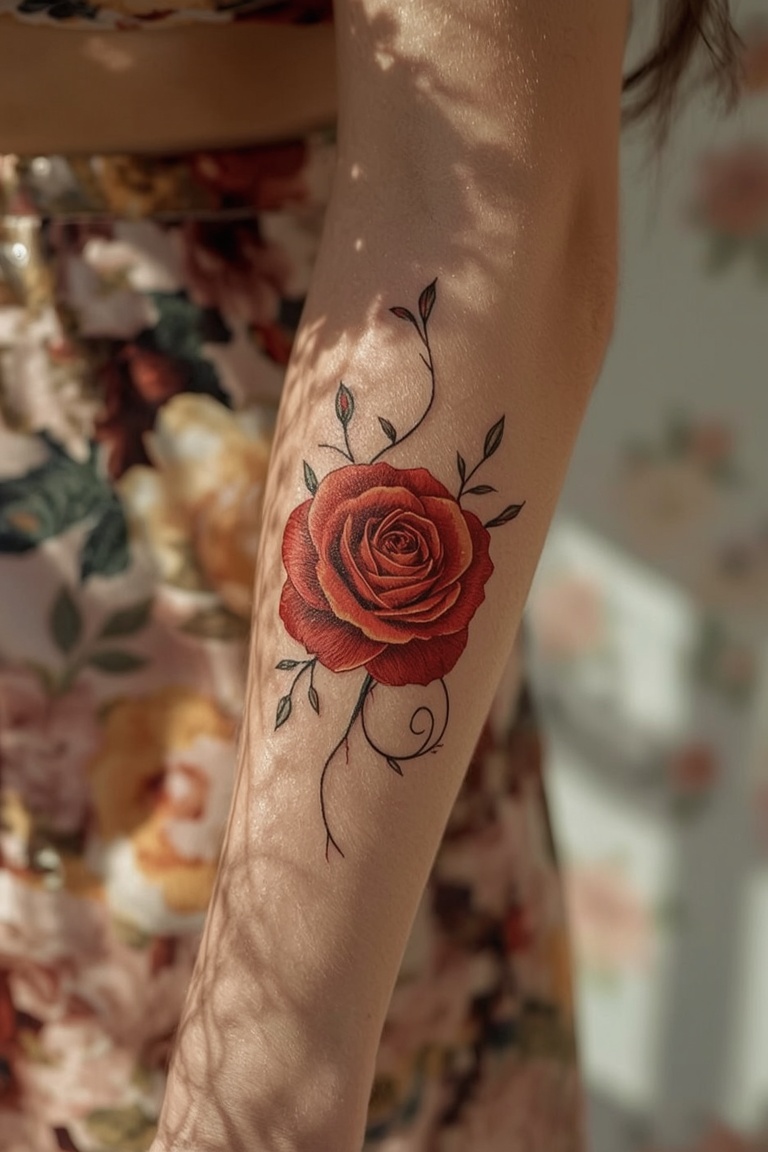 Vibrant Rose Tattoo