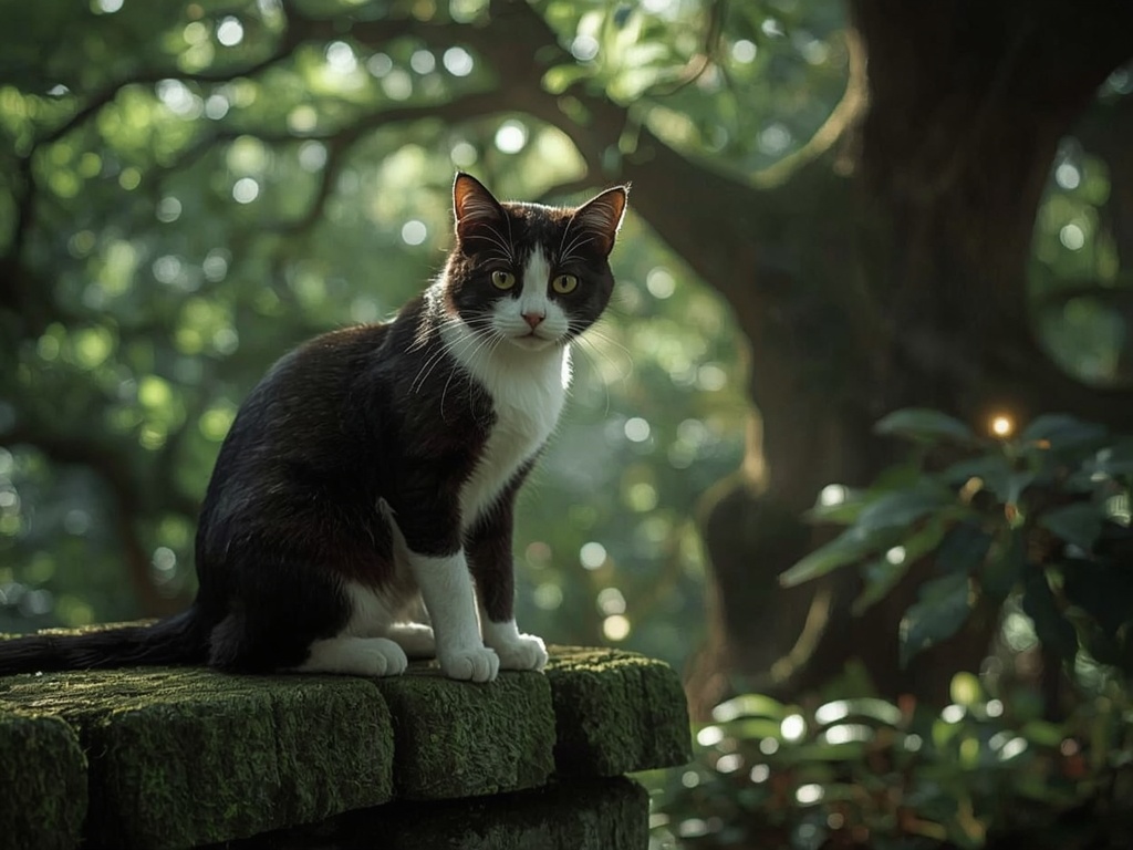 Whiskered Watcher in the Glowing Woods