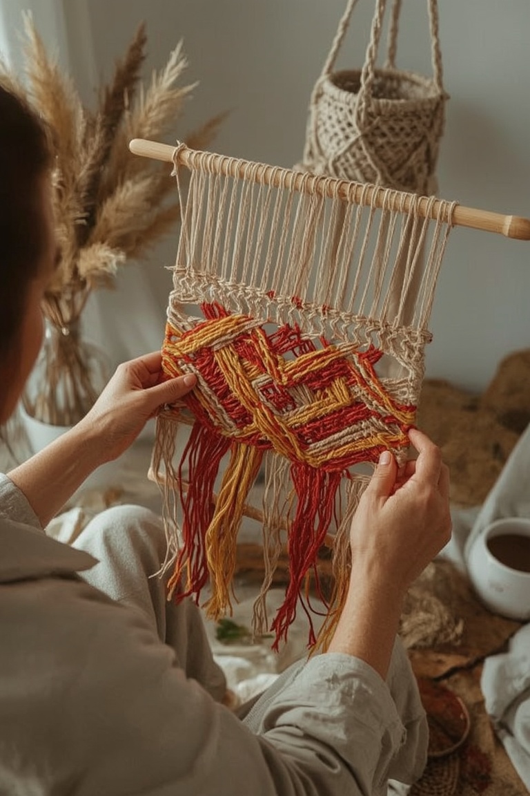 Woven Serenity: Handcrafted Wall Hanging in Progress